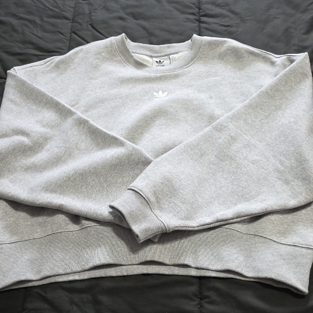 Adidas Womens Light Gray Crewneck Sweater Cropped Size L